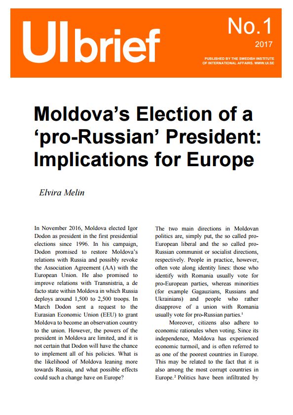 Moldovas Election of a pro-Russian President: Implications for Europe